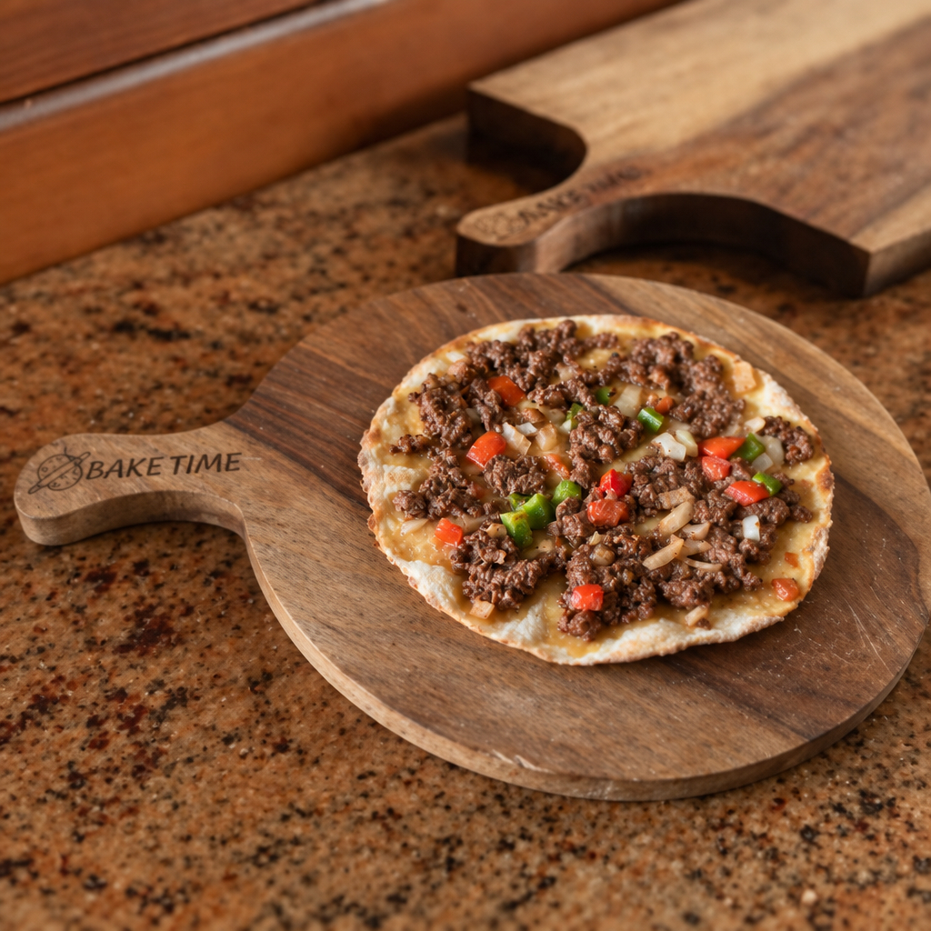 Mujarmasheh with veggies crispy meat flatbread